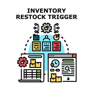 Inventory restock trigger concept managing supply chain Illustrazione stock