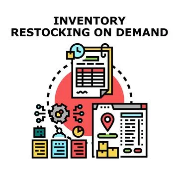 Inventory restocking on demand process management illustration Illustrazione stock
