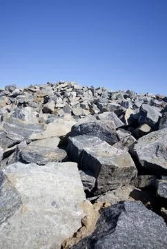 Inventory of rocks after exploding the bedrock at rock quarry, Finland Stock Photos