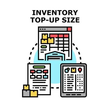 Inventory top up size management vector process Stock Illustration
