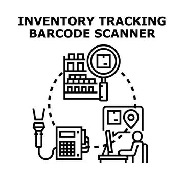 Inventory tracking barcode scanner system concept 스톡 일러스트