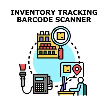 Inventory tracking barcode scanner system concept 스톡 일러스트