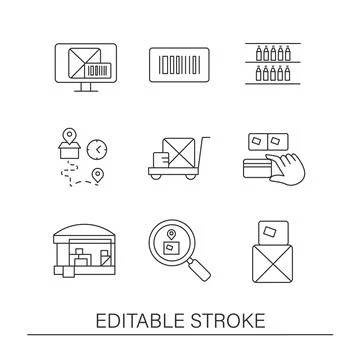 Inventory tracking line icons set Stock Illustration