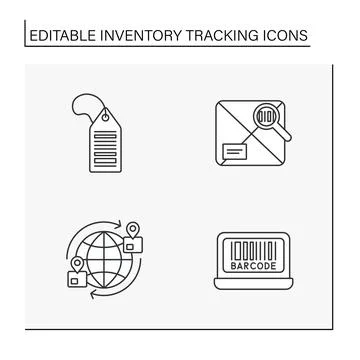 Inventory tracking line icons set Illustrazione stock