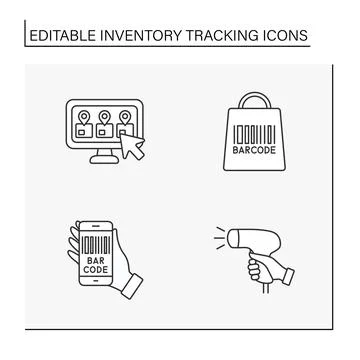 Inventory tracking line icons set Stock Illustration