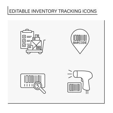 Inventory tracking line icons set Illustrazione stock