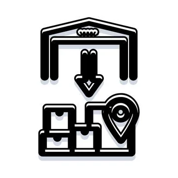 Inventory tracking system distributing goods to location icon Ilustração Stock