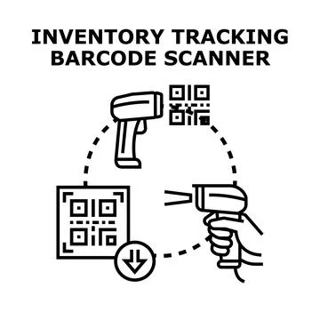 Inventory tracking system scanning qr codes for data Stock Illustration