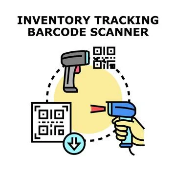 Inventory tracking system scanning qr codes for data Stock Illustration