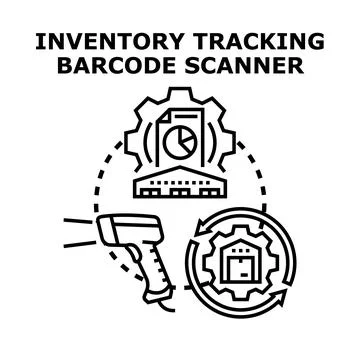 Inventory tracking system using barcode scanner technology Ilustração Stock