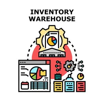 Inventory warehouse management system analyzing logistics data Stock Illustration
