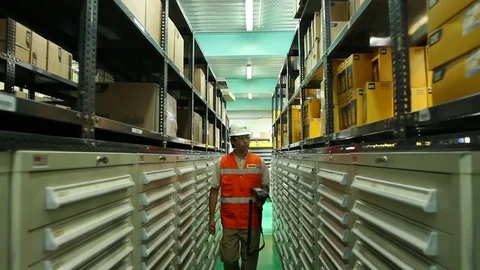 Inventory worker in warehouse Stock Footage 77045132