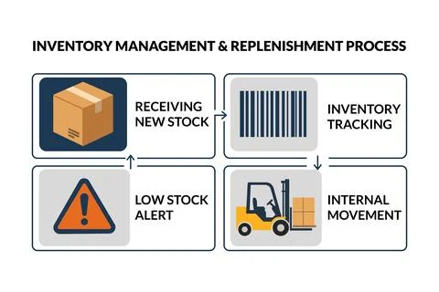 Inventory Workflow Tracking in Retail Warehouse Management System Stock Illustration