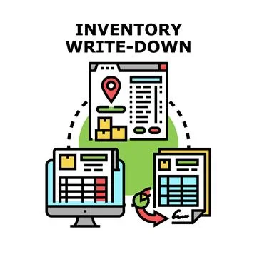 Inventory write down process for asset valuation and accounting Stock Illustration
