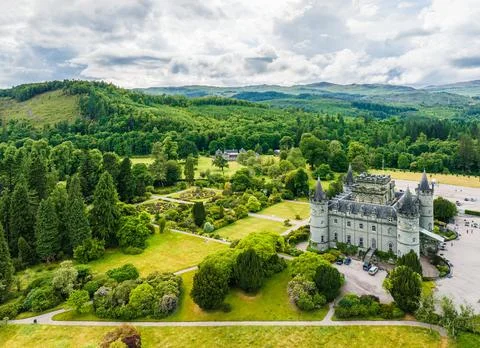 Inveraray Castle from a drone Clan Campbell Loch Fyne Argyll Scotland UK Stock Photos