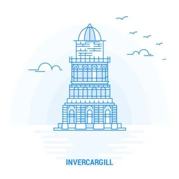 INVERCARGILL Blue Landmark. Creative background and Poster Template Ilustración de archivo