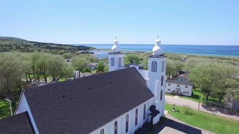 Inverness, Cape Breton, Nova Scotia- Stella Maris Church Stock Footage