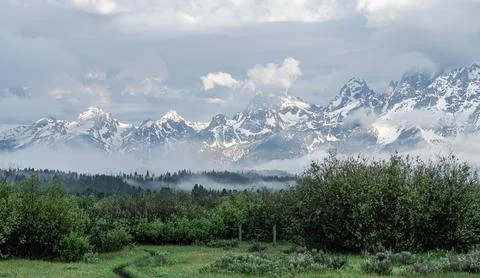 Inversion Clouds at dawn in the Teton Mountains, Grand Teton Nat Park, Wyoming Stock Photos