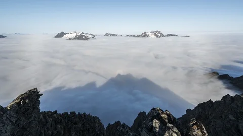 Inversion with halo (optical phenomenon) over the norwegian fjord Stock Footage 122978984