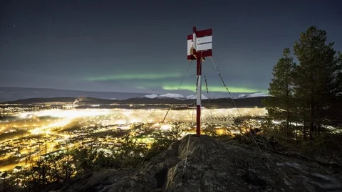 Inversion with Northern Lights Stock Footage 87776736