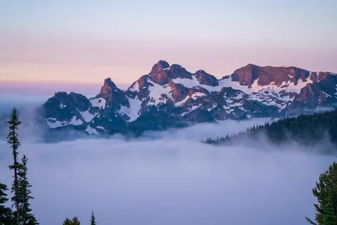 Inversion Sunrise/Sunset at Mount Rainier Video stock 145941716