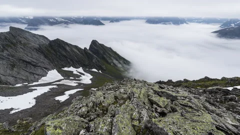 Inversion under clouds in fjord Stock Footage 147440770