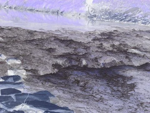 Inverted colors - Close view of rapids on large river with foam and rocky Stock Photos