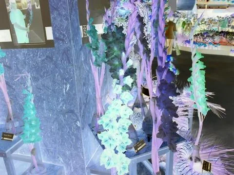Inverted colors - Multiple various varieties of gladiola flowers with different Stock Photos