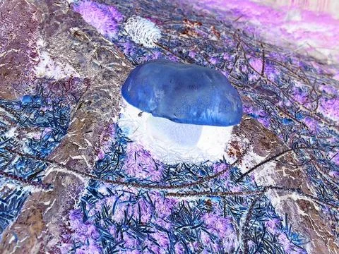 Inverted colors - Side close-up view of boletus luridiformis mushroom. Edible Stock Photos
