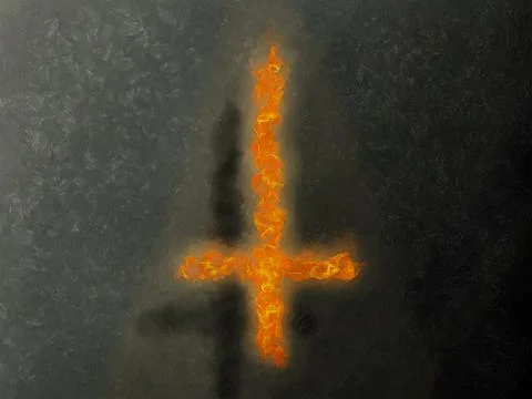 An inverted fire cross on a dark background Stock Illustration