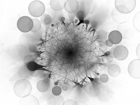 Inverted glowing network connections with circular bokeh black and white text Stock Illustration