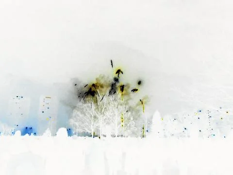 Inverted image - Ending of first wave of blue and yellow fireworks of New Year Stock Photos