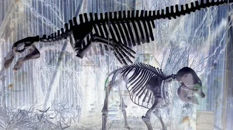 Inverted image - Image of artificial statues of skeletons of extinct sea mammal Stock Photos