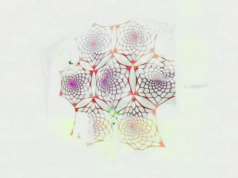 Inverted image - Light performance art: Gigantic spiderweb emitting light into Stock Photos