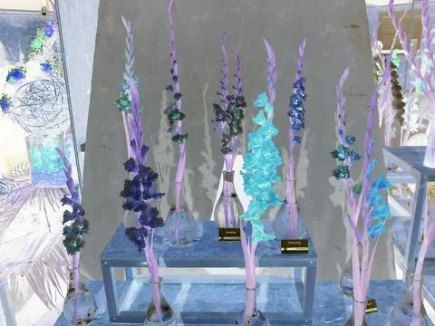 Inverted image - Multiple various varieties of gladiola flowers with different Stock Photos