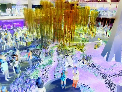 Inverted image - Overall view of Flora Exposition hall with multicolored stripes Stock Photos