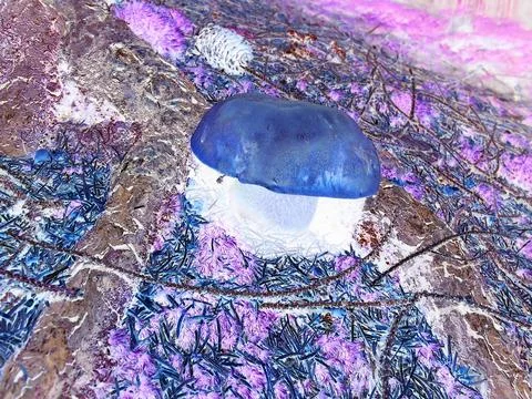 Inverted image - Side close-up view of boletus luridiformis mushroom. Edible Stock Photos