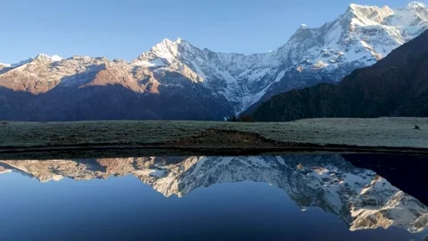 Inverted Mirror Reflection Snow Himalayas Chaukhamba Nanda Devi Lake Stock Footage 192862938