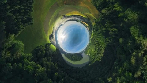 Inverted Planet Drone View over Danube Valley Upper Austria Stock-Footage 345022721