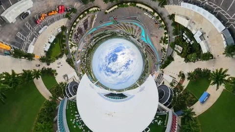Inverted tiny planet Miami Hard Rock Stadium home to 2026 World Cup soccer .. Stock Footage 336212089