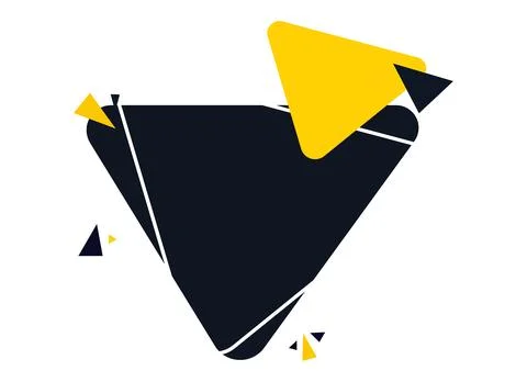 Inverted triangle geometric badge, Dark blue triangular banner with yellow sh Illustrazione stock