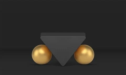 Inverted triangle golden sphere abstract geometric podium black studio backgr Stock Illustration