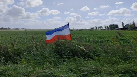 Inverted waving dutch flag placed in a farmers meadow by protesting farmers Stock Footage 211375261