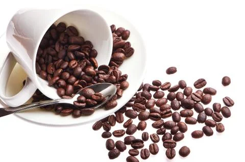 Inverted white cup with coffee Foto stock
