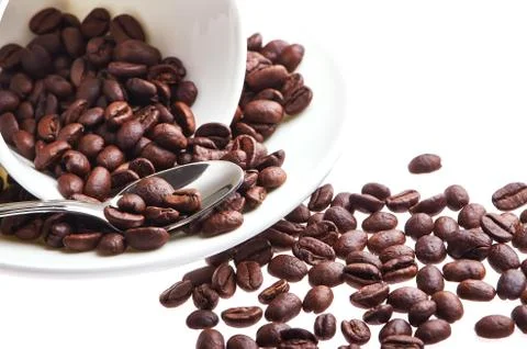 Inverted white cup with coffee Foto stock