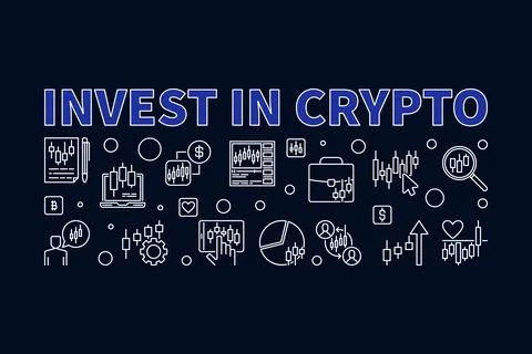 Invest in Crypto thin line horizontal banner - vector Investment and Tradin.. Stock Illustration