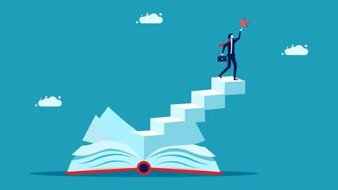 Invest in knowledge. Knowledge creates success. businessman on a book with st Illustrazione stock