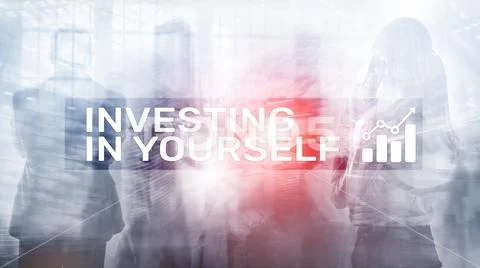 Invest in yourself. Personal development and education concept on abstract bl Stock Photos