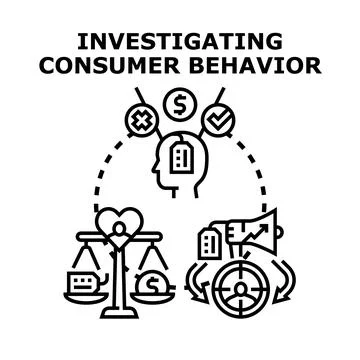 Investigating consumer behavior purchasing habits research Illustrazione stock