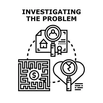 Investigating different problem types finding solutions concept Stock Illustration